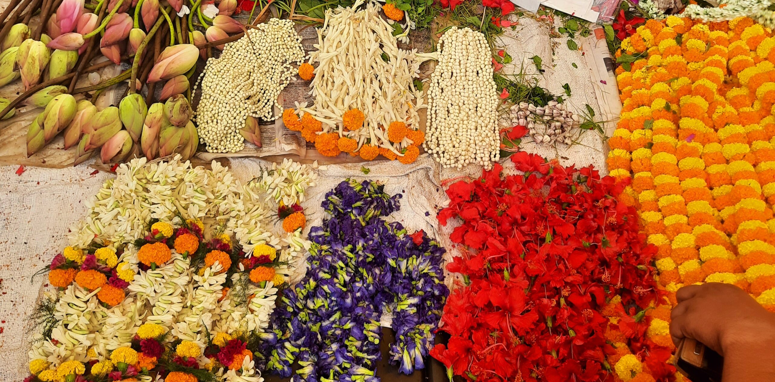 Flowers prepared for Durga Puja rituals