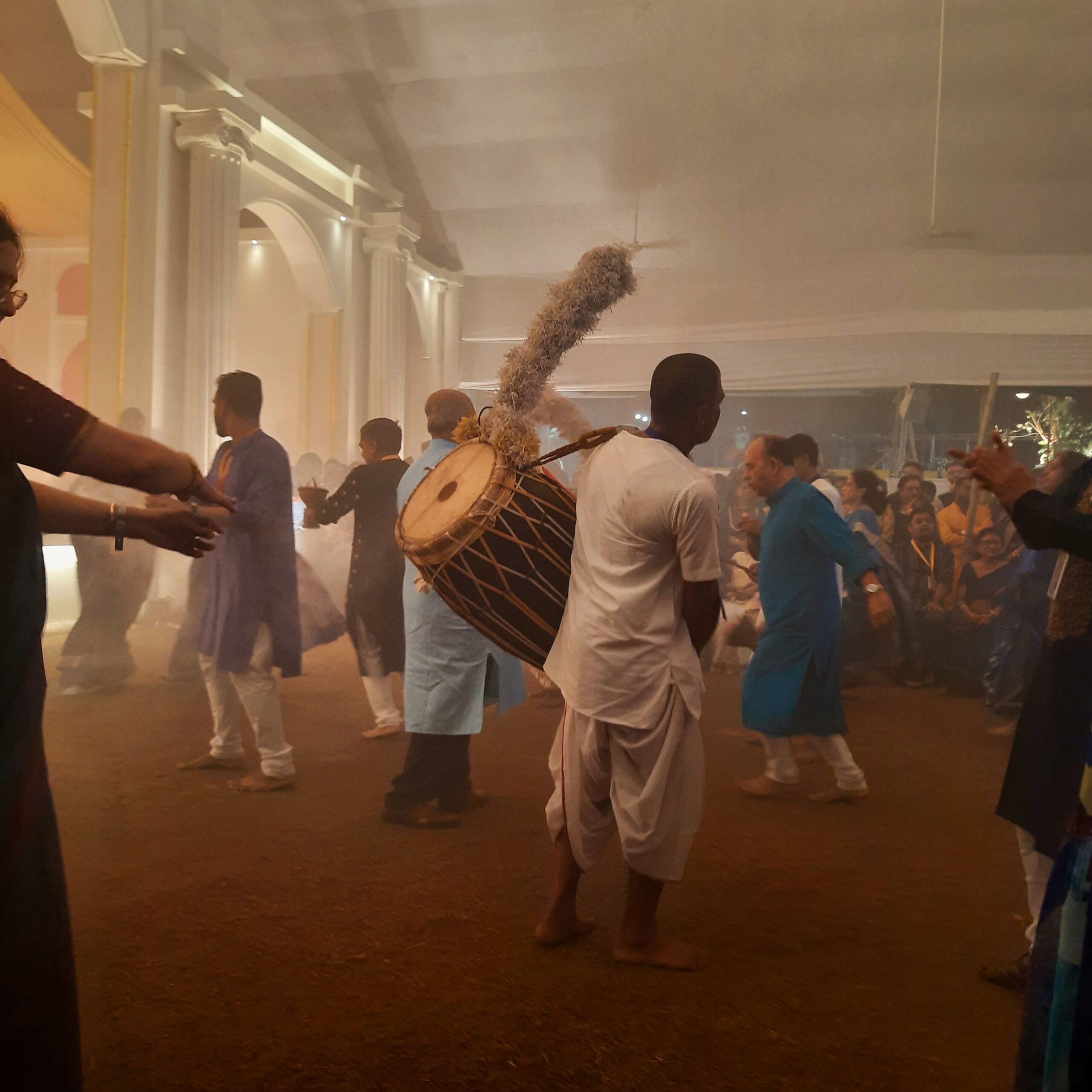 Dhak performers celebrating during Durga Puja