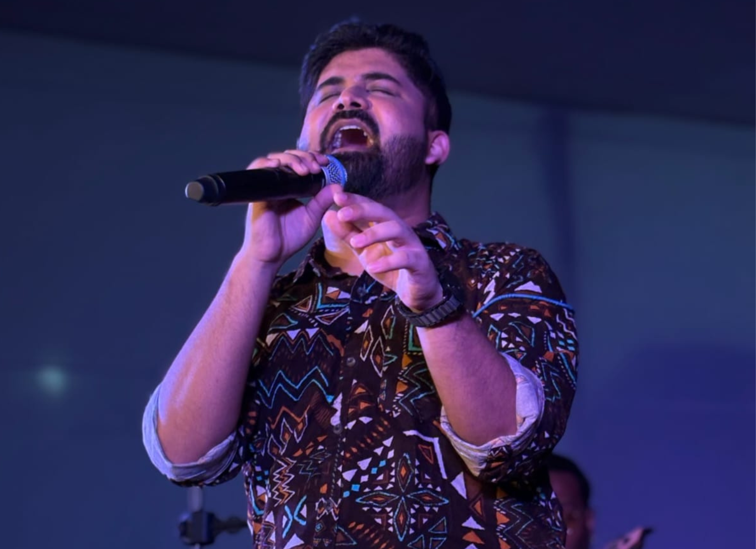 Live singing performance during Durga Puja