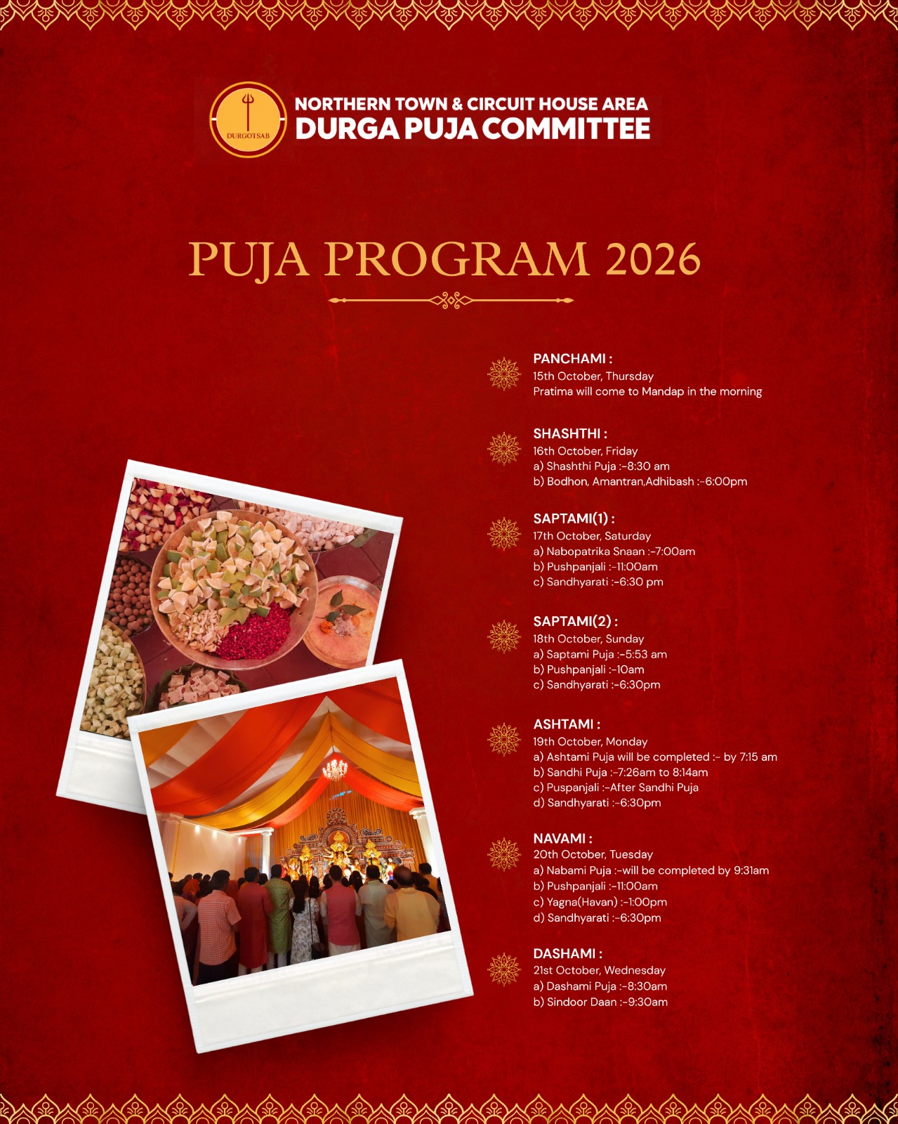 Northern Town and Circuit House Area Durga Puja 2026 Cultural Programme